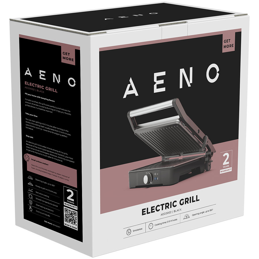 AENO Electric Grill EG2: 2000W, Temperature regulation, Max opening angle -180°, Plate size 290*234mm - slika 7