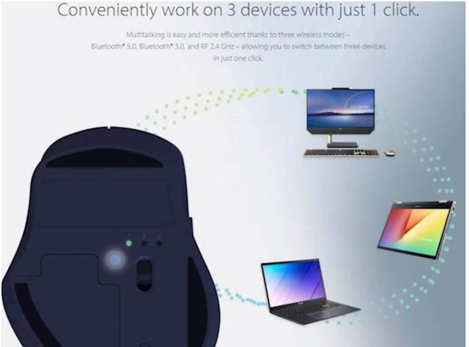 Miš ASUS MW203 Multi-Device Wireless Silent Mouse, tih, bežični, tamno plavi - slika 3