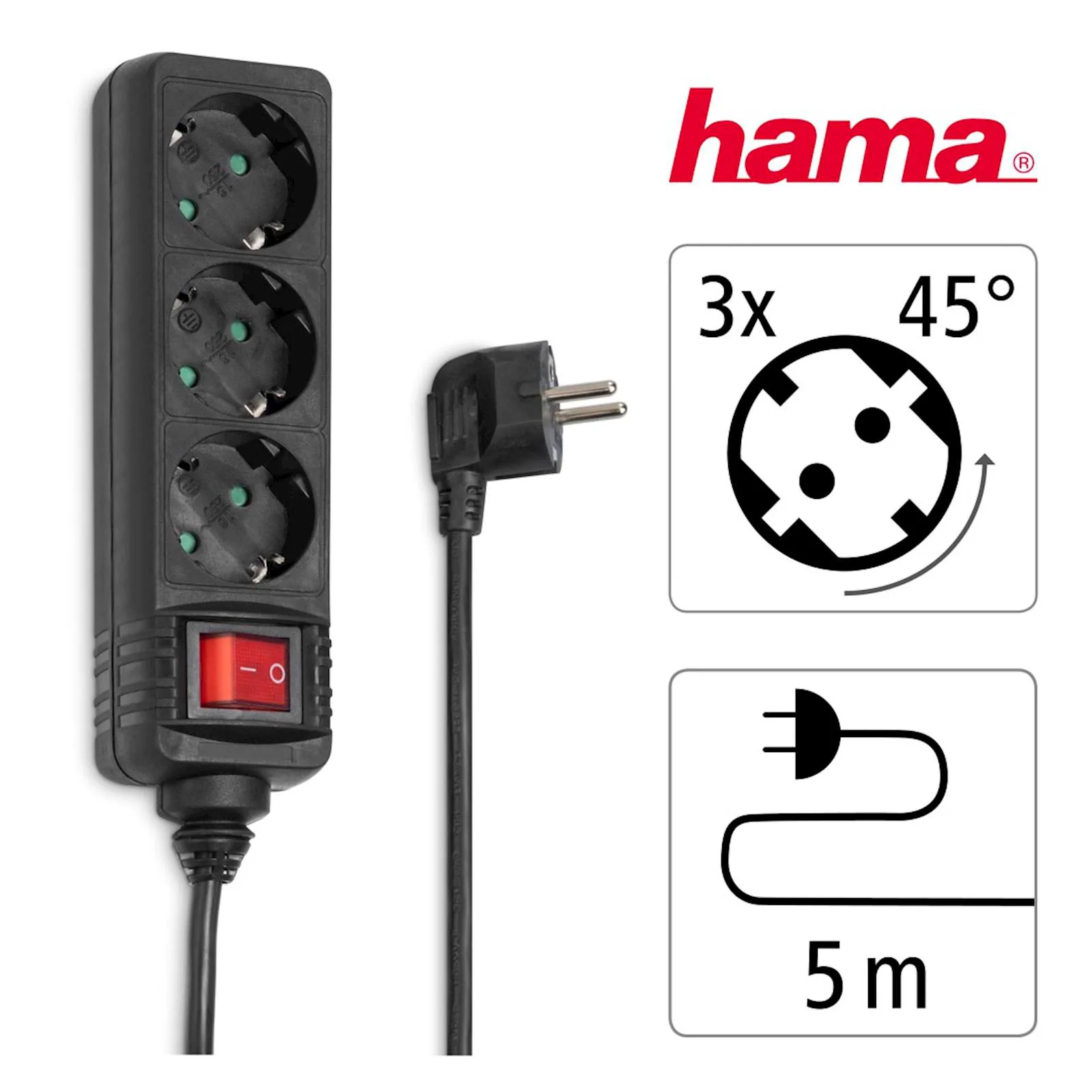 Produžni kabl Hama power strip, 3 utičnice, 5 m - slika 2