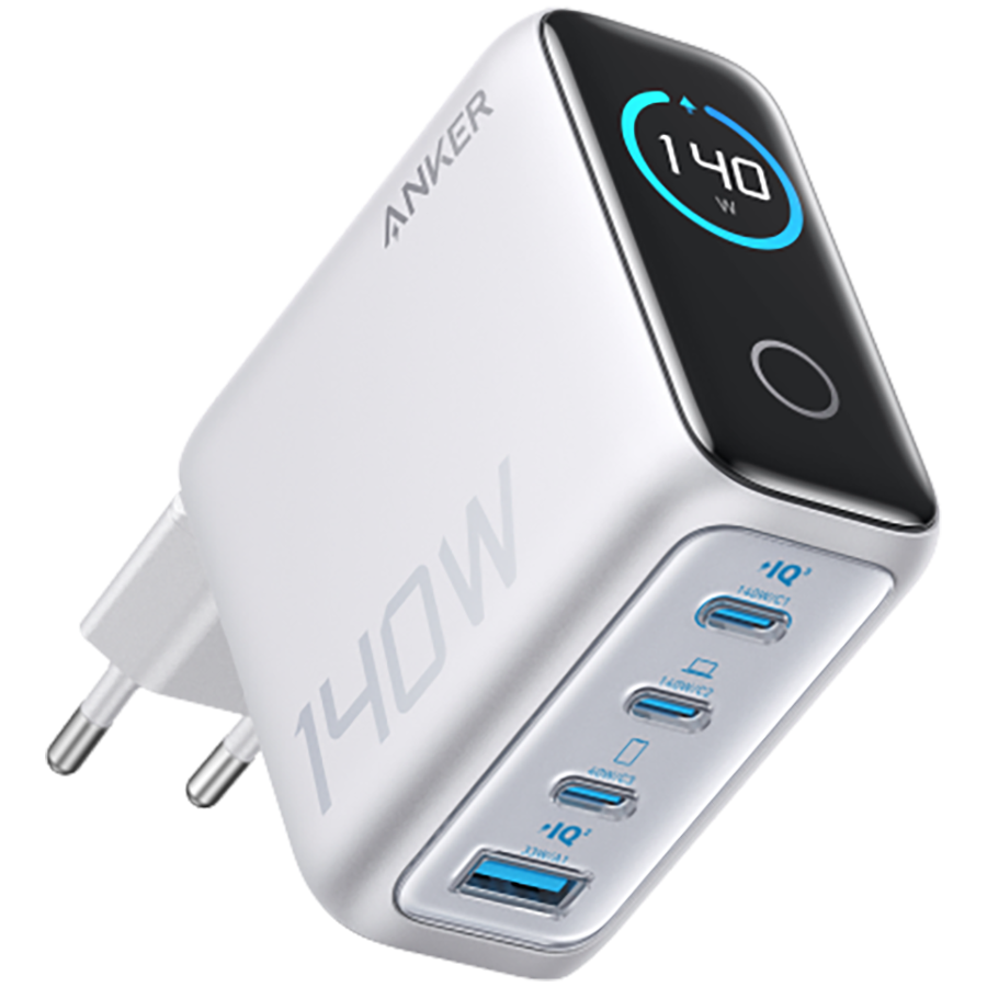 Anker Charger (140W, 4-Port, PD 3.1) with USB-C Cable Silver