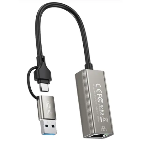 XO HUB018 USB to Type-C 2-in-1 RJ45 hub 2in1