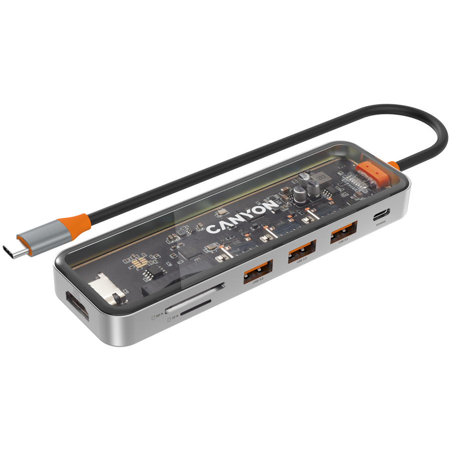 CANYON hub DS-13 7in1 4k USB-C Transparent Space Grey - slika 2