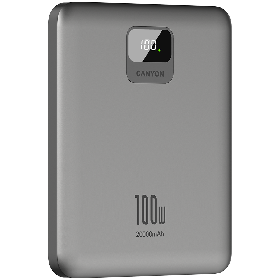 CANYON power bank PB-2008 LED FLAT 20000 mAh PD100W QC3.0 Tamno sivi - slika 5