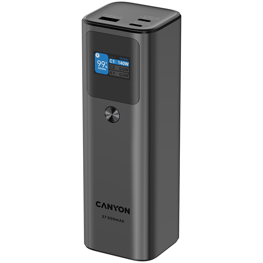CANYON power bank PB-2010 TFT 27000 mAh 97.2Wh PD140W QC 3.0 Tamno sivi - slika 2
