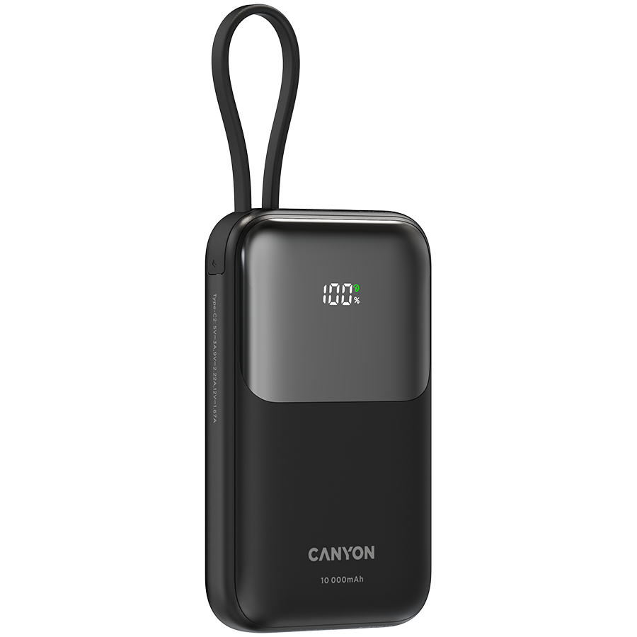 CANYON power bank OnPower 101 built-in cable 10000 mAh PD22.5W Black - slika 3