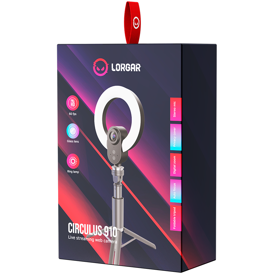 LORGAR Circulus 910, Streaming web camera, 5MP 2592X1944 max resolution, up to 60fps, 1/2.8", Sony STARVIS CMOS image sensor, full glass lens, 5.5'' built-in ring light (1700-14 000K), foldable tripod - slika 6