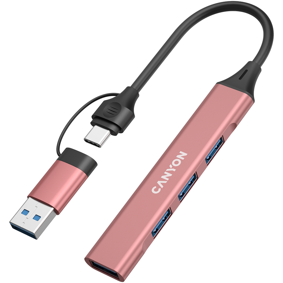 CANYON hub DS-02 4in1 USB-A/C Pink - slika 2