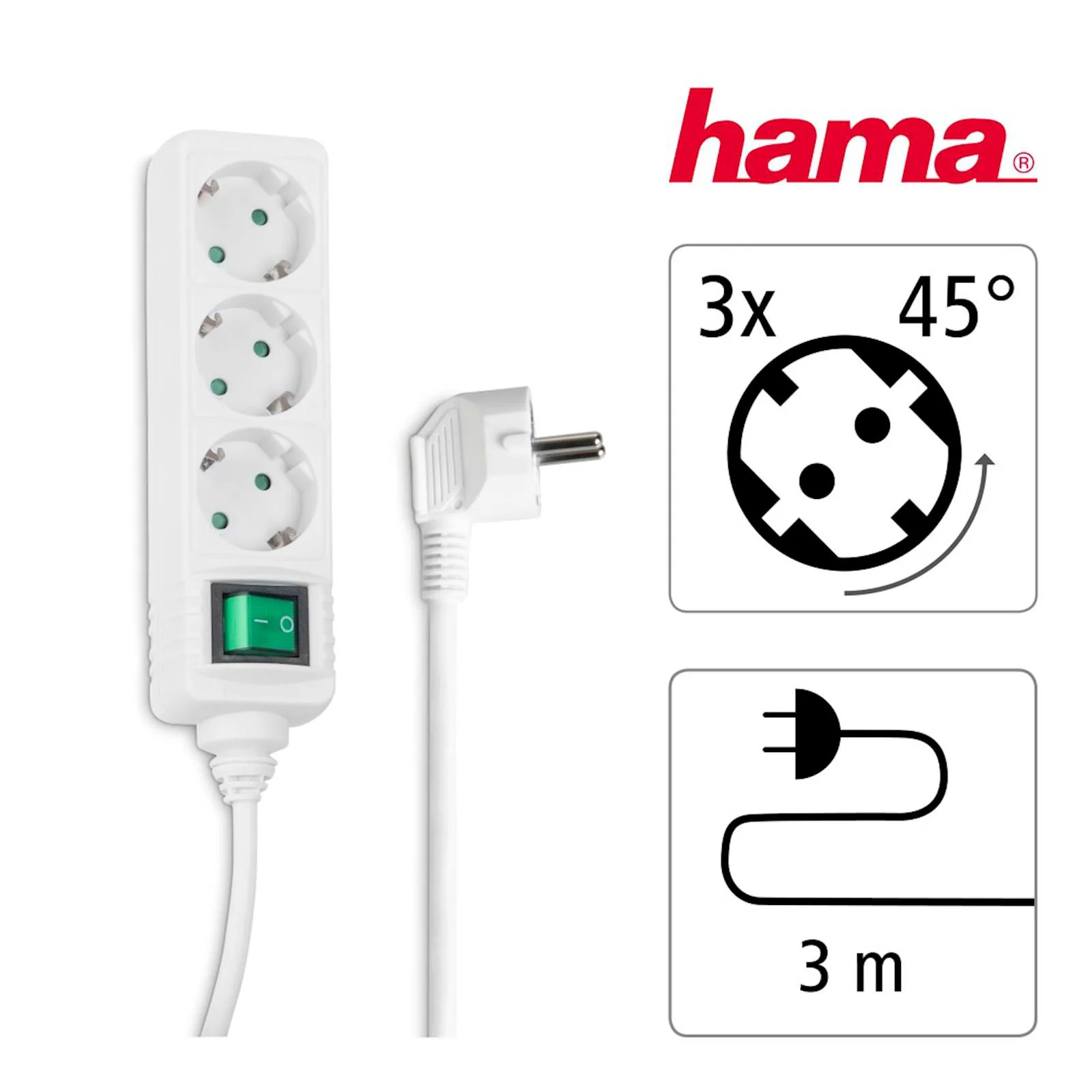 Produžni kabl Hama, 3 utičnice, sa prekidačem, 3 m - slika 2