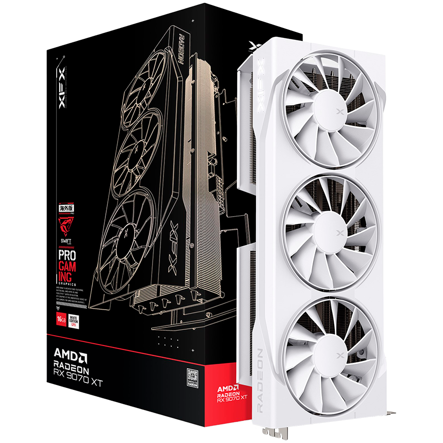 XFX Swift AMD Radeon RX 9070XT White Triple fan Gaming Edition with 16GB GDDR6 HDMI 3xDP, AMD RDNA 4