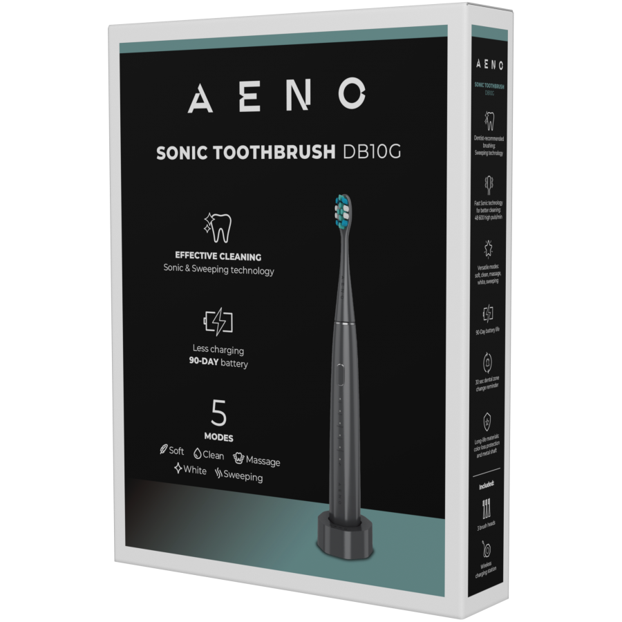 Wireless Tooth Brush, Grey, 3 Brush Heads, 1400mAh, Function: Soft, Clean, Massage, White, Sweep - slika 8