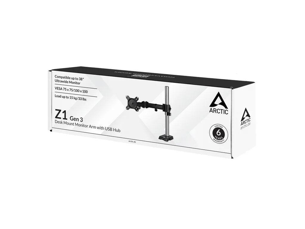 Arctic Z1 Gen 3 (Matt Black)desk monitor arm with USB Hub - slika 3