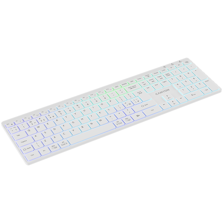 CANYON keyboard HKB-W11 UK/US RGB Dual Mode Wireless White - slika 5