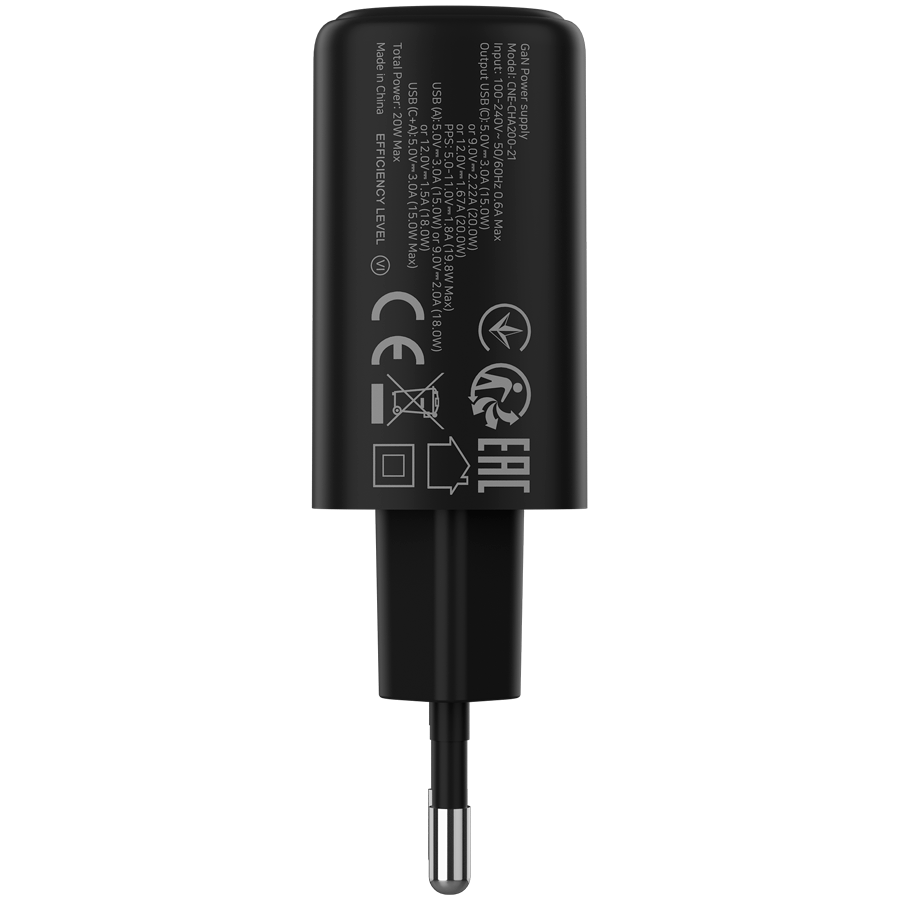 CANYON charger OnCharge 200 20W 1xPD 1xQC EU Black - slika 3