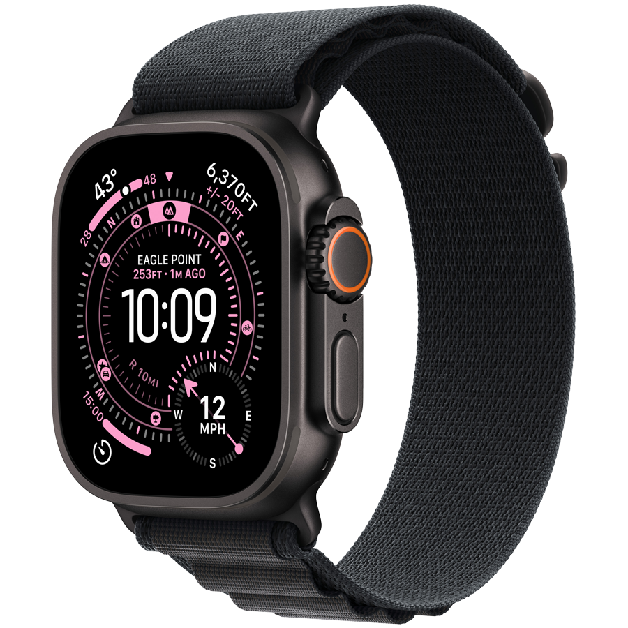 Apple Watch Ultra 3 Cellular 49mm Black Titanium Case with Black Titanium Milanese Loop - Medium