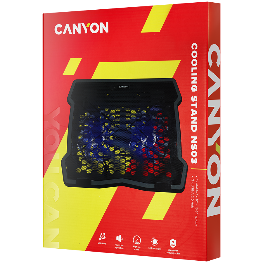 CANYON NS03, Cooling stand dual-fan with 2x2.0 USB hub, support up to 10”-15.6” laptop, ABS plastic and iron, Fans dimension:125*125*15mm(2pcs), DC 5V, fan speed: 800-1000RPM, size:340*265*30mm, 435g - slika 4
