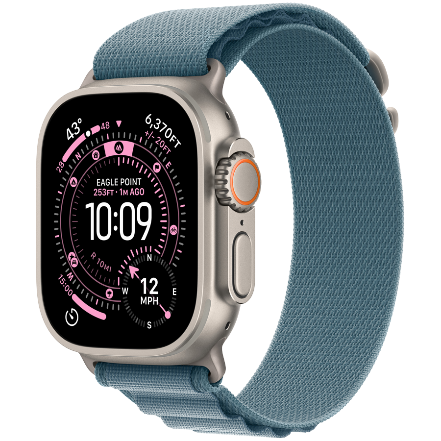 Apple Watch Ultra 3 Cellular 49mm Natural Titanium Case with Light Blue Alpine Loop - Large
