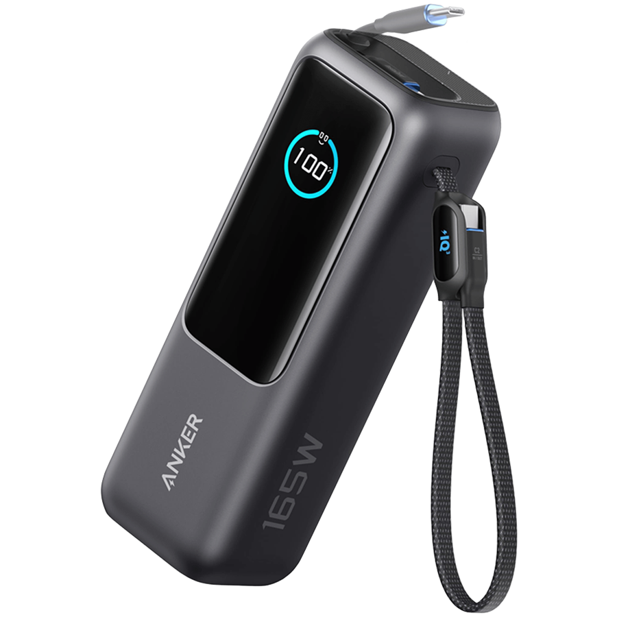 Anker Power Bank (25K, 165W, Built-In USB-C and Retractable Cable) Black
