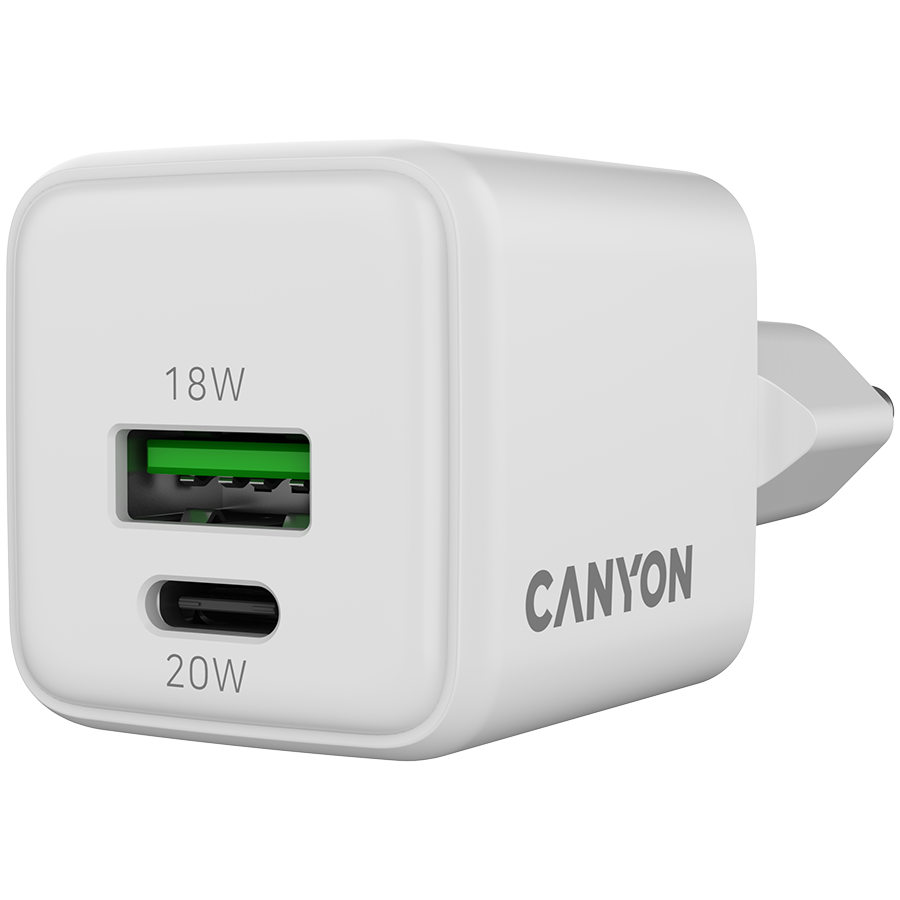CANYON charger CU20AC GaN 20W 1xPD 1xQC EU White - slika 3