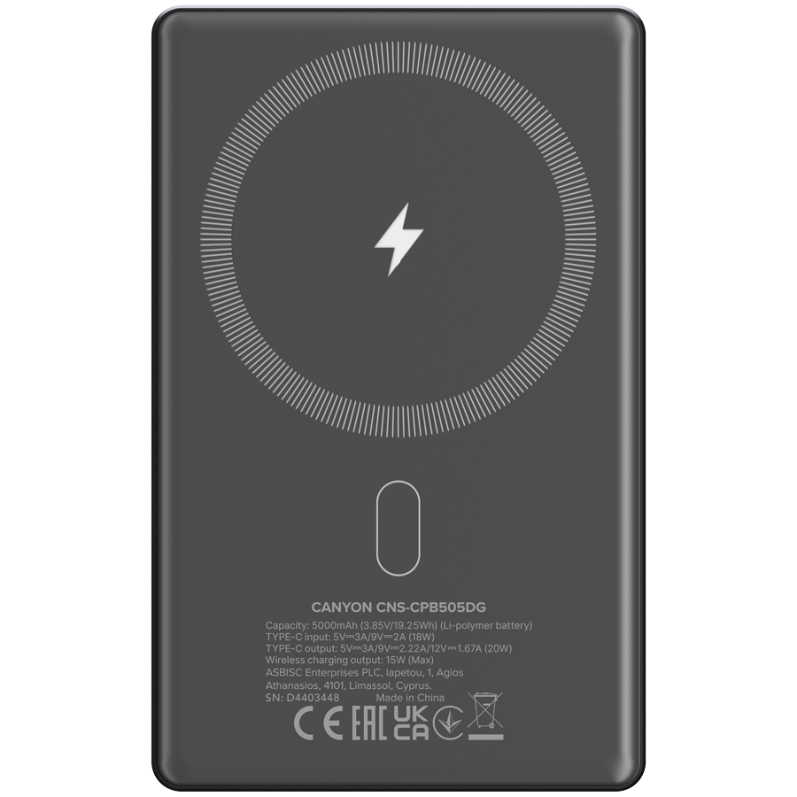 CANYON power bank OnPower 505 slim Magnetic 5000 mAh PD20W Tamno sivi - slika 3