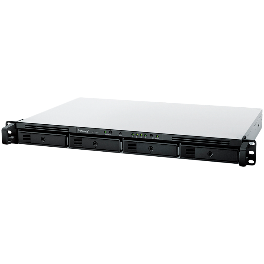 Synology NAS RS422+, rack, AMD Ryzen R1600, 2GB DDR4, 4-bay, USB, LAN 2x1GbE, 1U, 1 x Gen3 x2 network upgrade slot, 3-year hardware warranty.