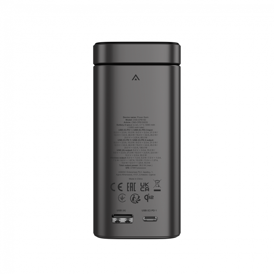 CANYON Qi2 magnetic power bank OnPower 150 15000mAh Aluminium Dark grey - slika 7