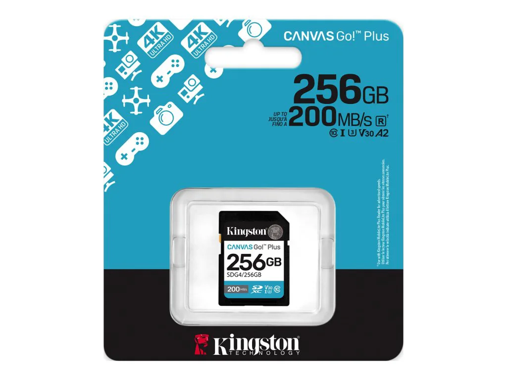 Kingston SD 256GB CanvasGoPlusSDXC,r/w:200/160MB/sDSLRs, mirrorless cameras, 4K video - slika 2