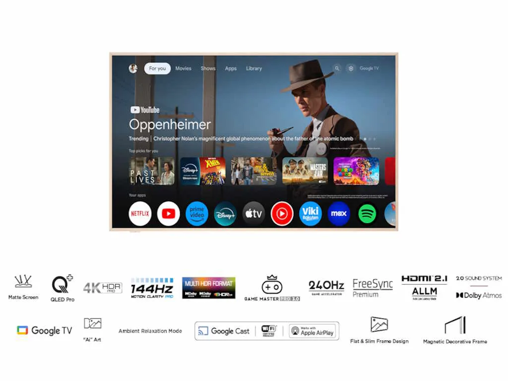 TCL 75"A300W NXTVISION 4K QLEDGoogle OS; 144Hz VRR ART TV;Dolby Atmos; Ambient mode; HDMI 2.1 - slika 2