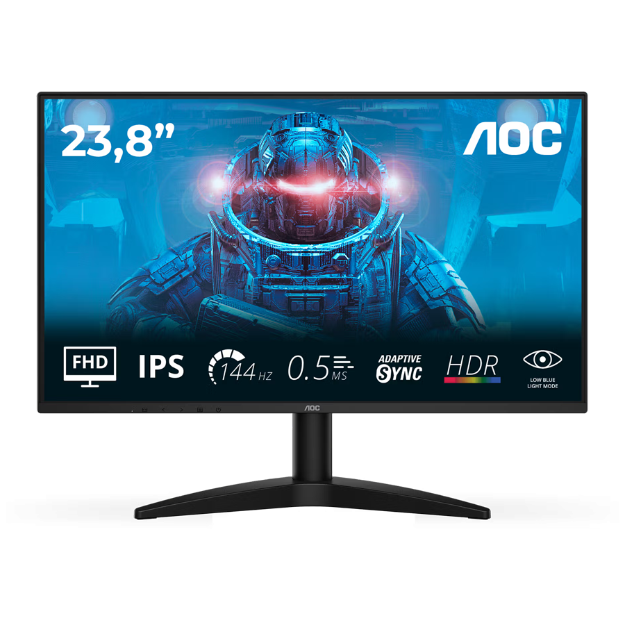 AOC Monitor LED 24B36X Gaming IPS 1920x1080 144Hz HDR10 0.5ms Adaptive Sync HDMI DP Audio Out Tilt 3y