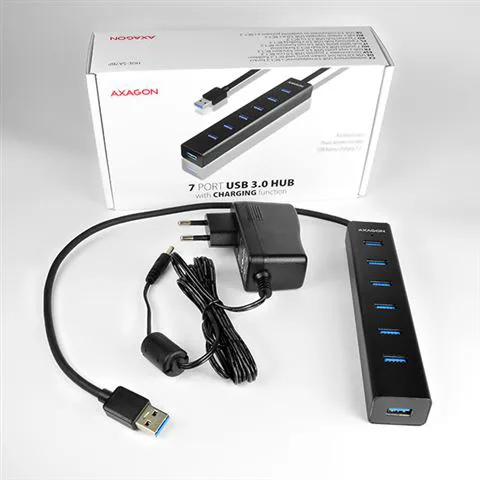 AXAGON HUE-SA7BP 7x USB3.0 Hub, Charging + AC Adapter