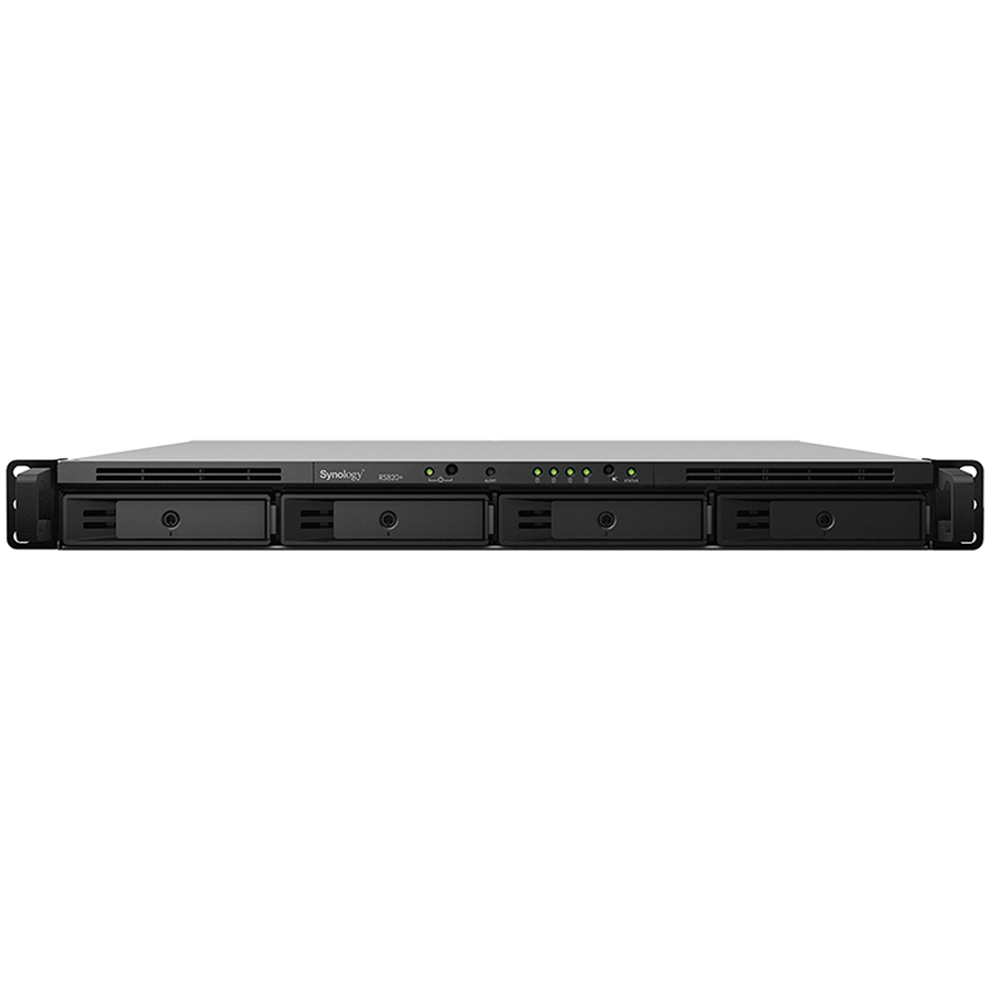 Synology RackStation RS822RP+; Rack 1U; AMD Ryzen V1500B 4-core 2.2 GHz; 2 GB DDR4 ECC SODIMM; 4x 3.5”/2.5” HDD bays; 4x RJ-45 1GbE LAN Port; 2x USB 3.2 Gen 1 Port; eSATA Port; redundant power supply,