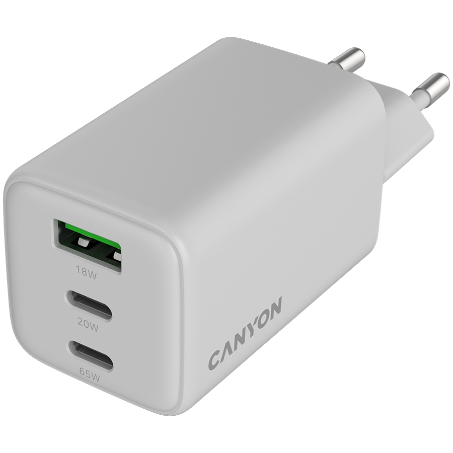 CANYON charger CU65ACC GaN 65W 2xPD 1xQC EU White - slika 4