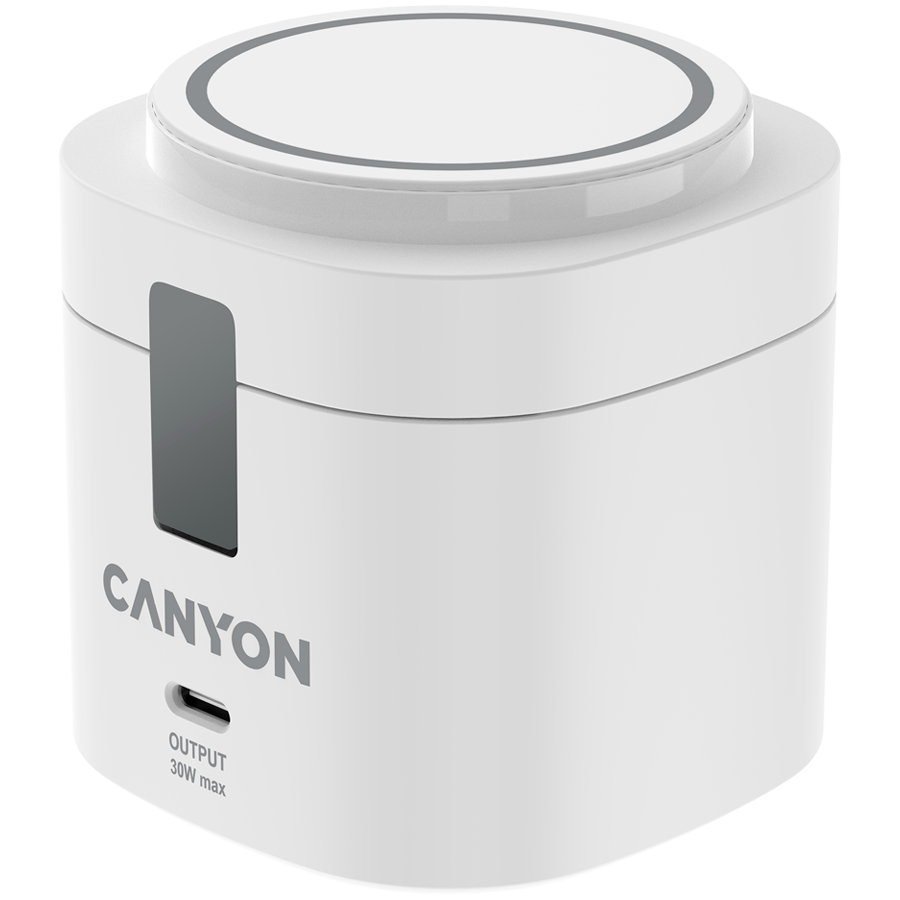 Canyon 4 in 1 Wireless Charging Stand, 30W max, Size: 70x70x70.3mm, weight: 414g, with 65W charger and 1M cable, white