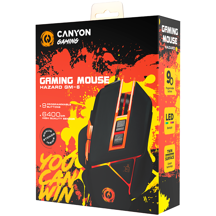 CANYON Optical gaming mouse, adjustable DPI setting 800/1000/1200/1600/2400/3200/4800/6400, LED backlight, moveable weight slot and retractable top cover for comfortable usage - slika 6