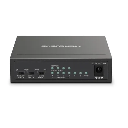 Mercusys MS106LP 6-Port 10/100 Mbps Desktop Switch with 4-Port PoE+, Compatible with 802.3af/at PDs, 40 W PoE Power, Desktop Steel Case, Wall Mounting, Extend Mode for 250m PoE Transmitting, Priority  - slika 4