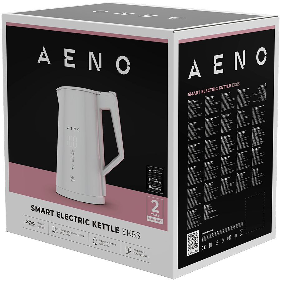 AENO Electric Kettle EK8S Smart: 1850-2200W, 1.7L, Strix, Double-walls, Temperature Control, Keep warm Function, Control via Wi-Fi, LED-display, Non-heating body, Auto Power Off, Dry tank Protection - slika 4