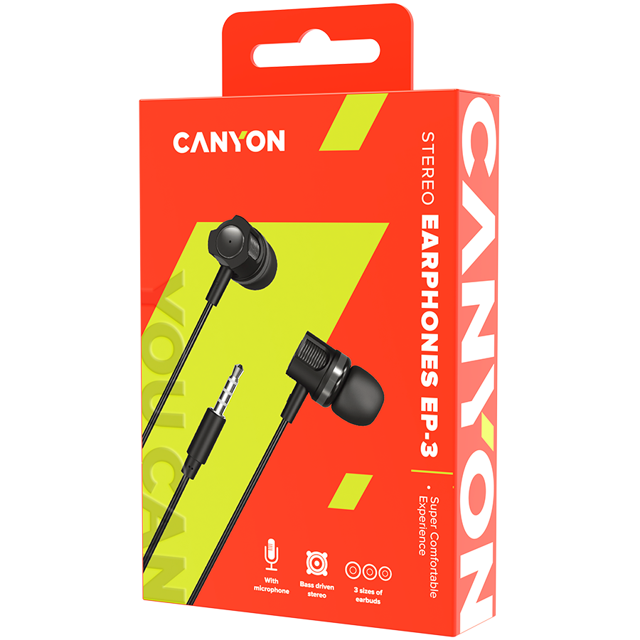 CANYON Stereo earphones with microphone, 1.2M, dark gray - slika 3