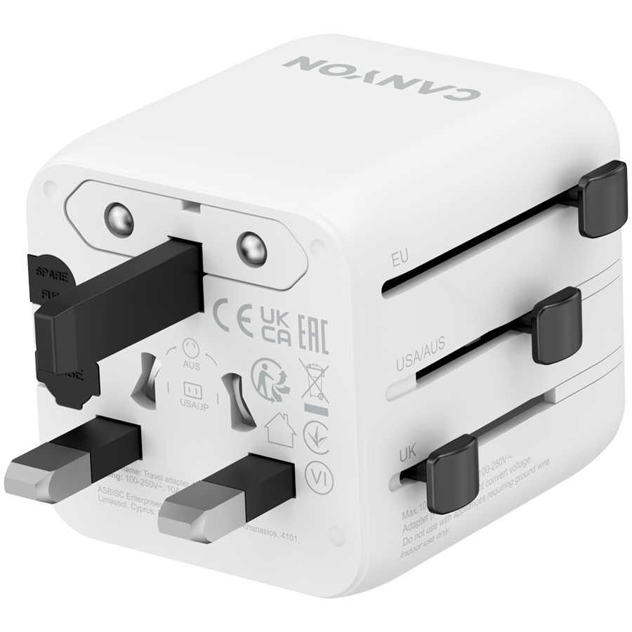 CANYON Travel Adapter OnTour One EU/UK/US/AUS White - slika 2