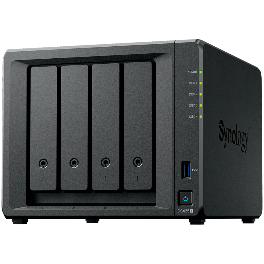 Synology DiskStation DS425+ Tower, 4-Bays 3.5'' SATA HDD/SSD, 2 x M.2 2280 NVMe SSD slot, CPU Intel Celeron J4125  4-core 2.0 GHz, 2 GB DDR4 non-ECC SODIMM, 1x RJ-45 2.5 GbE LAN, 1x RJ-45 1GbE LAN Por - slika 2