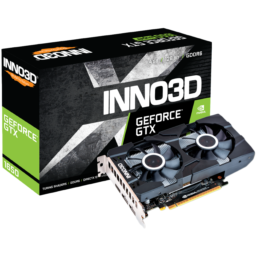 INNO3D NVIDIA Video Card GTX 1650 Twin X2 GDDR6 128bit, 1620 MHz / 12Gbps, 1x DP, 1x HDMI, 1x DVI-D, 2 fan, 2 slot