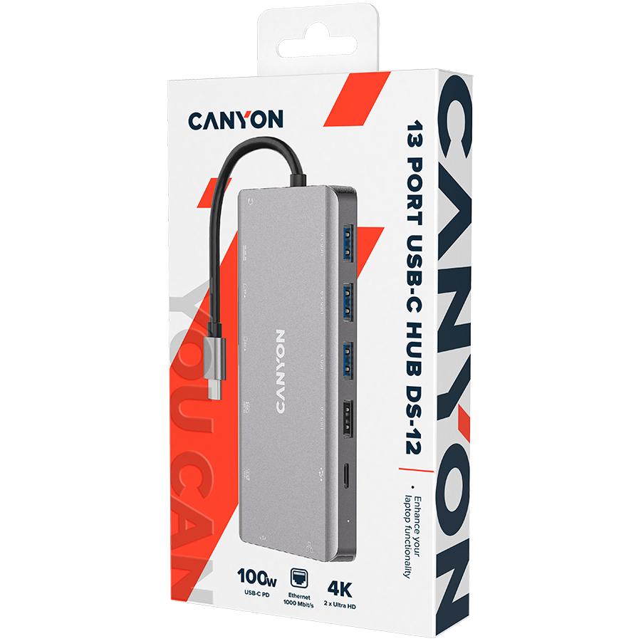 CANYON hub DS-12 13in1 4k USB-C Dark Grey - slika 2
