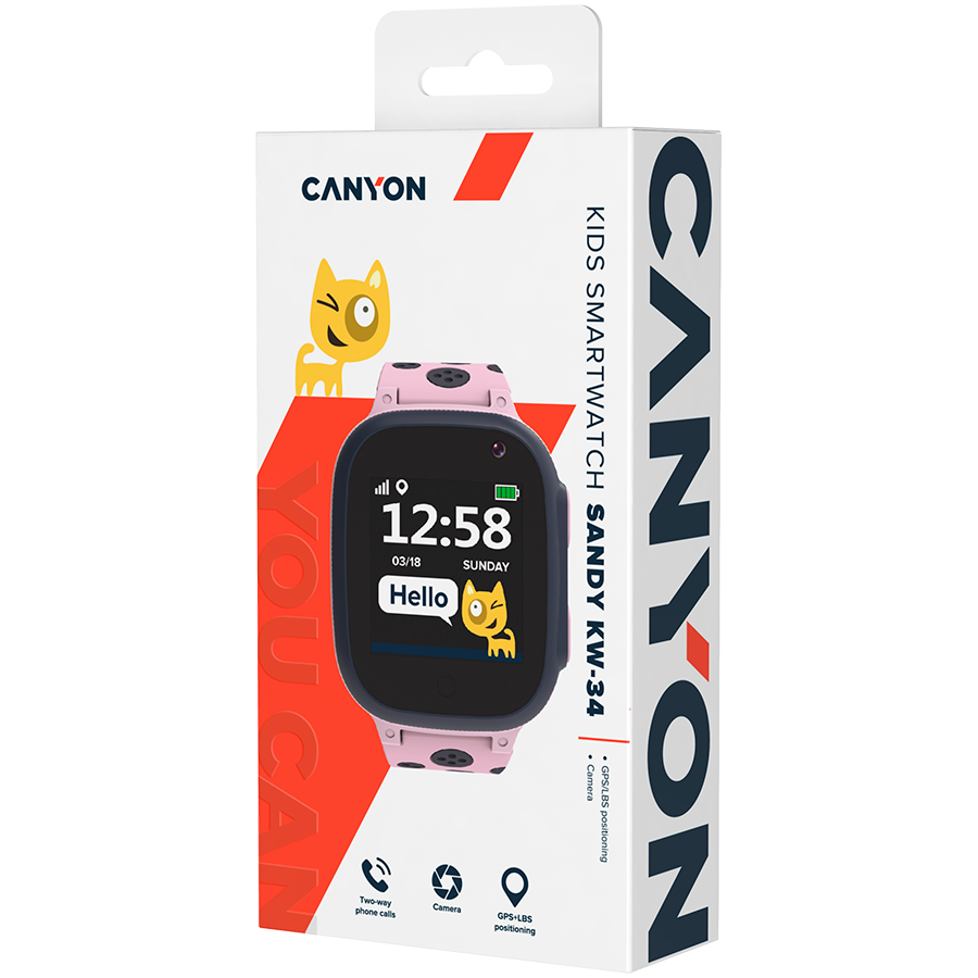 CANYON Sandy KW-34, Kids smartwatch, 1.44 inch colorful screen, GPS function, Nano SIM card, 32+32MB, GSM(850/900/1800/1900MHz), 400mAh battery, compatibility with iOS and android, Pink, host: 52.9*40 - slika 6