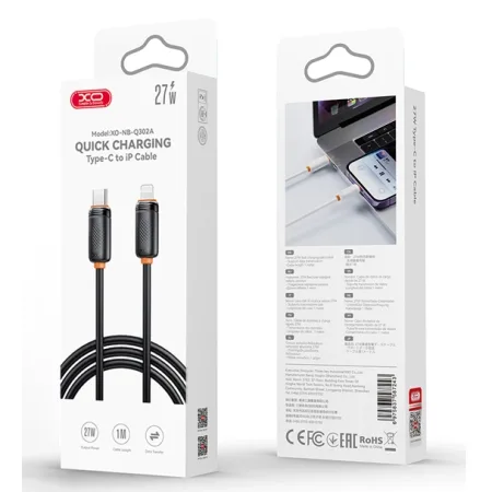XO B-Q302A High Speed Type-C to Lightining 27W Cable 1m Black - slika 3