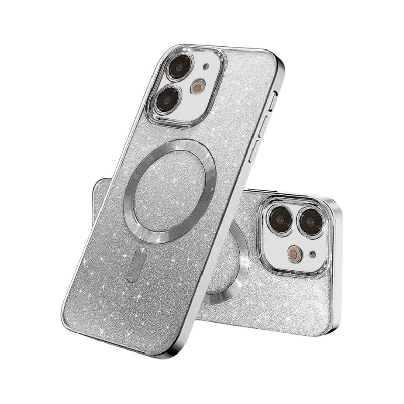 MagSafe glitter maskica iPhone 15 Pro Silver