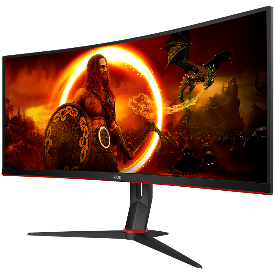 AOC Monitor Gaming CU34G2XP 34” Curved VA, 21:9, 3440x1440, 180Hz, 1ms, 430 cd/m2, 4000:1, HDMI, DP, PbP, PiP,  Ergonomic, Black-Red, VESA 3y - slika 2