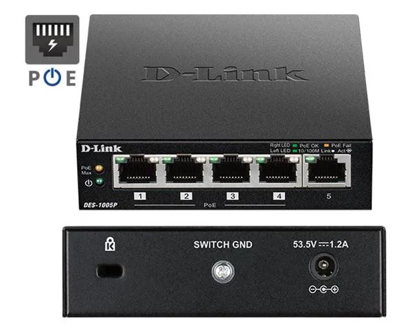 Switch DLINK 5-Port PoE Fast Ethernet Unmnged Desktop - slika 4
