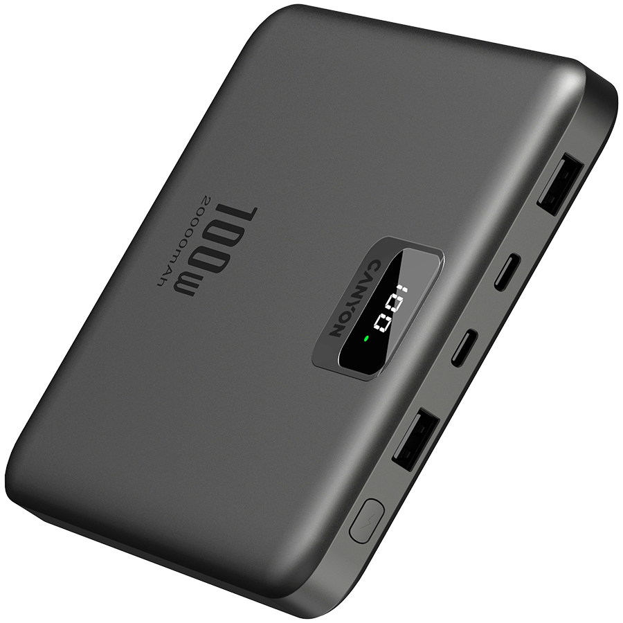 CANYON power bank PB-2008 LED FLAT 20000 mAh PD100W QC3.0 Tamno sivi - slika 3