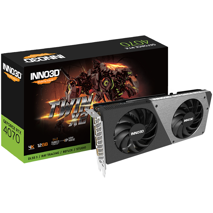 INNO3D NVIDIA GEFORCE RTX 4070 TWIN X2 12GB GDDR6X 192bit, 2475 MHz / 21Gbps, 3x DP, 1x HDMI, 2x Fan, 2 slot