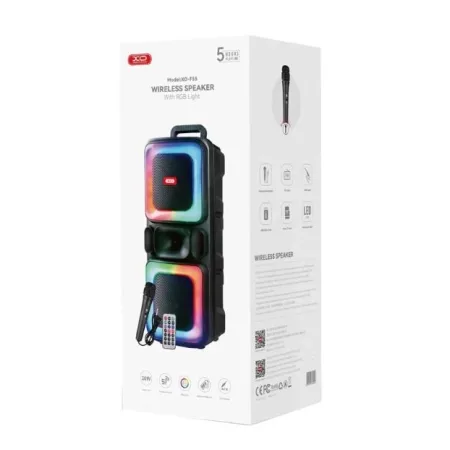 XO Bluetooth Speaker + Karaoke MIC F55 Boat Double Horn RGB Black 20W - slika 3