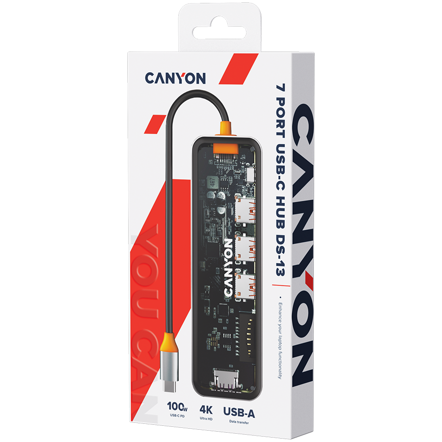 CANYON hub DS-13 7in1 4k USB-C Transparent Space Grey - slika 7