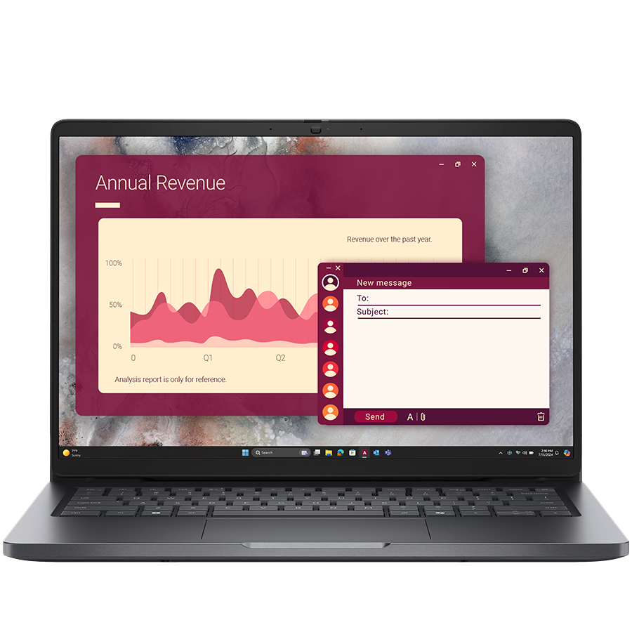 Dell Pro 14 (PC14250), 14" FHD+ (1920 x 1200) Non-Touch, Intel Core Ultra 7 265U, 16GB DDR5 (1x16GB), 512GB M.2 SSD, Intel GPU, Wi-Fi 6, BT 5.4, 2x USB 3.2 Gen 1, 1x USB-C 3.2 Gen 2 (DP/PD), 1x USB-C